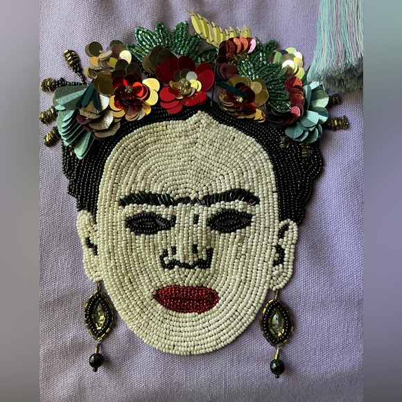 Frida Kahlo Bead and Sequin Embroidered Tote lavender - Picture 2 of 5